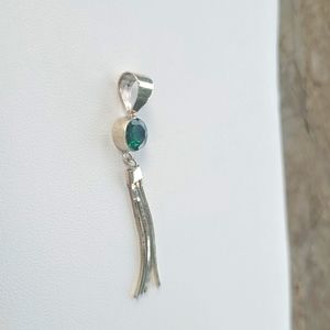 Silver & Faceted Emerald Green Stone Tassel Pendant Marked 925